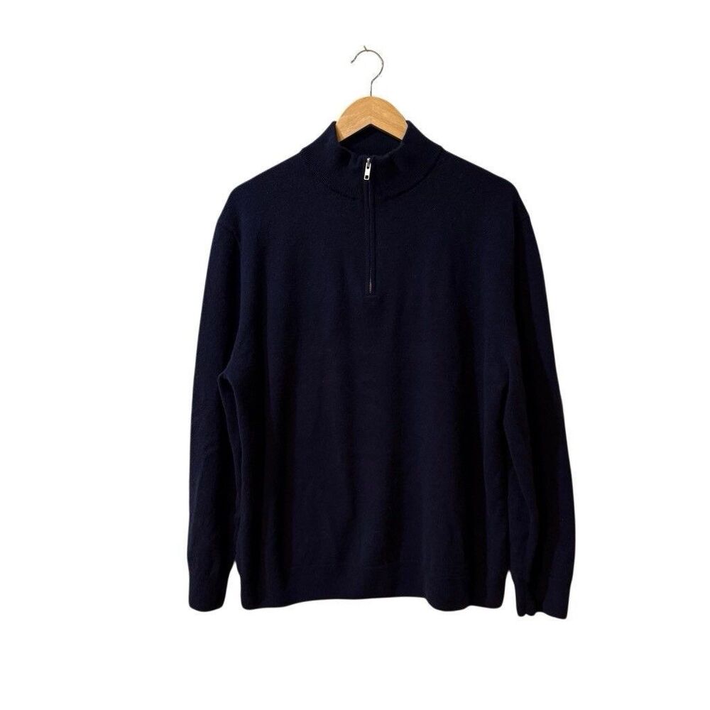 Quince Men Mongolian Cashmere Quarter Zip Sweater True Navy Size XXL